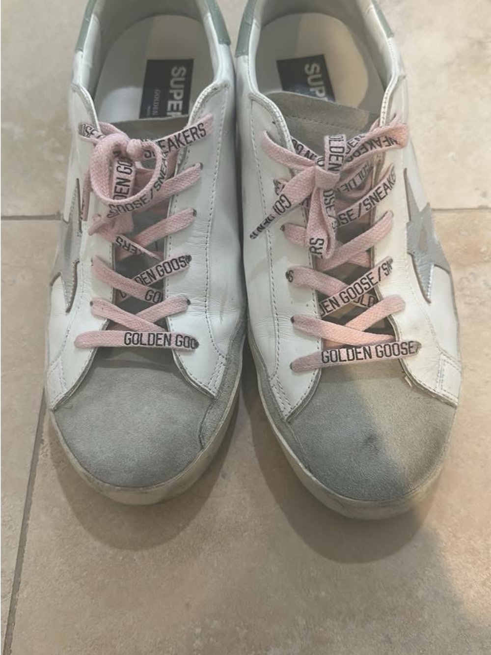 Like new!!! Golden Goose White Leather Superstar Sneakers with Pink Laces sz 40